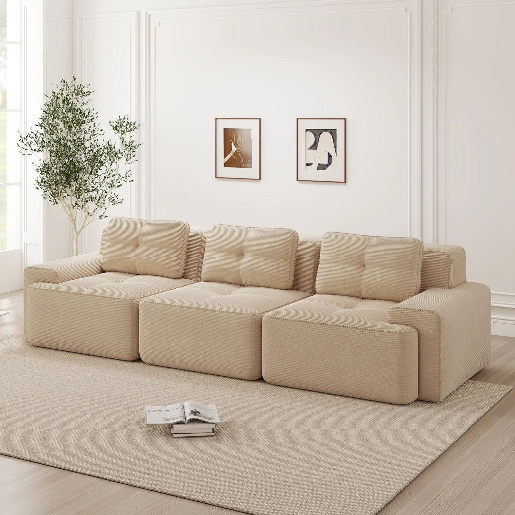 Divano modulare 3 posti - Zephmum - Tessuto velluto a coste beige