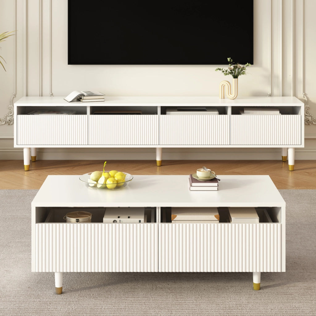Cassettiera per TV bianca in MDF lunghezza 110 cm