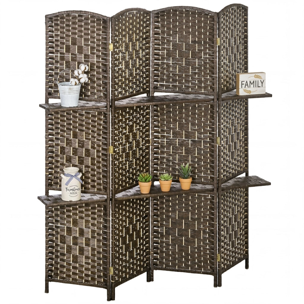 Paravento Separatore 4 Pannelli con 2 Ripiani ¨C Xylo ¨C Marrone 160x170 cm
