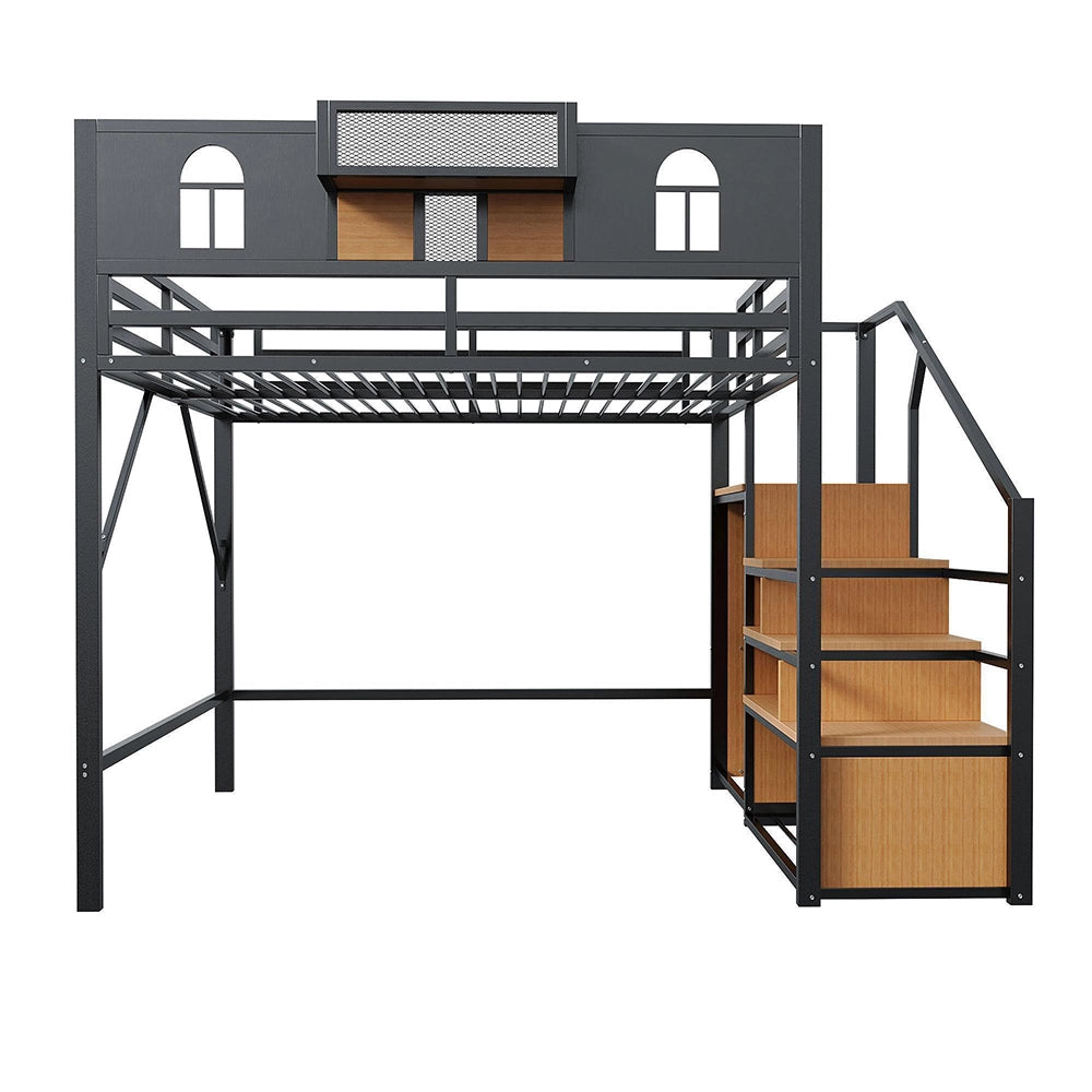 Letto a soppalco - Xylo - 140x200 cm nero con scrivania
