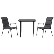 Set da Pranzo da Giardino 3 pz | Set Salotto da Giardino Nero in Acciaio e Textilene