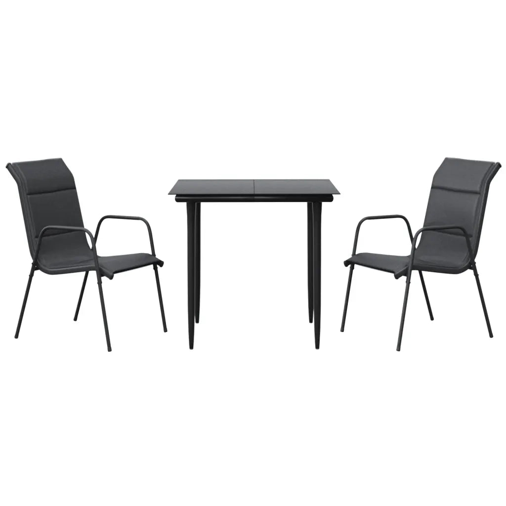 Set da Pranzo da Giardino 3 pz | Set Salotto da Giardino Nero in Acciaio e Textilene