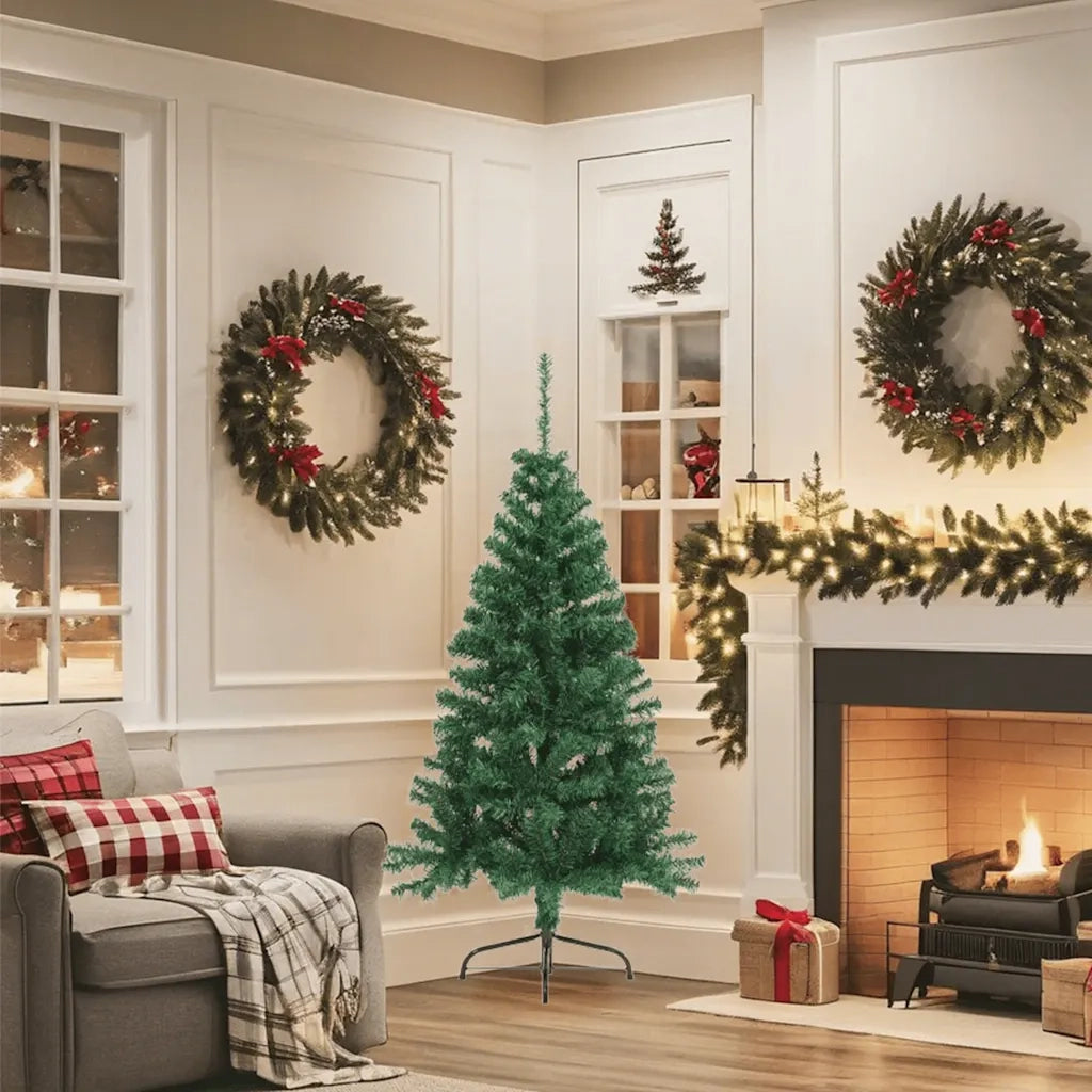 Albero di Natale | Decorazioni natalizie Artificiale Met¨¤ con Supporto Verde 150 cm PVC