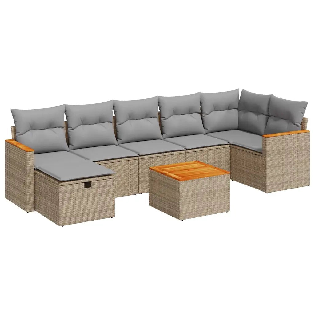Set Divano da Giardino 8 pz con Cuscini Beige in Polyrattan 3325937