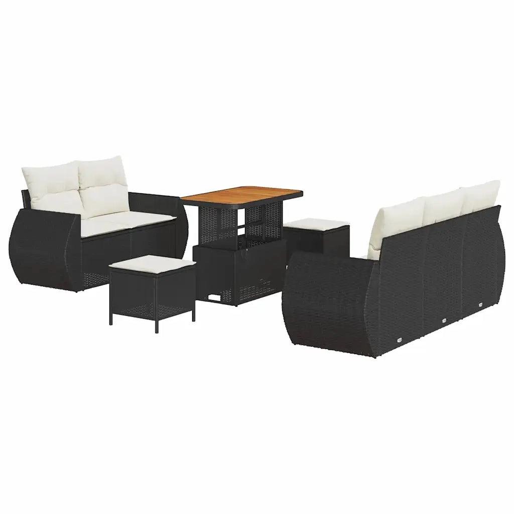Set Divano da Giardino 8 pcs Nero e Crema polyrattan 3363770