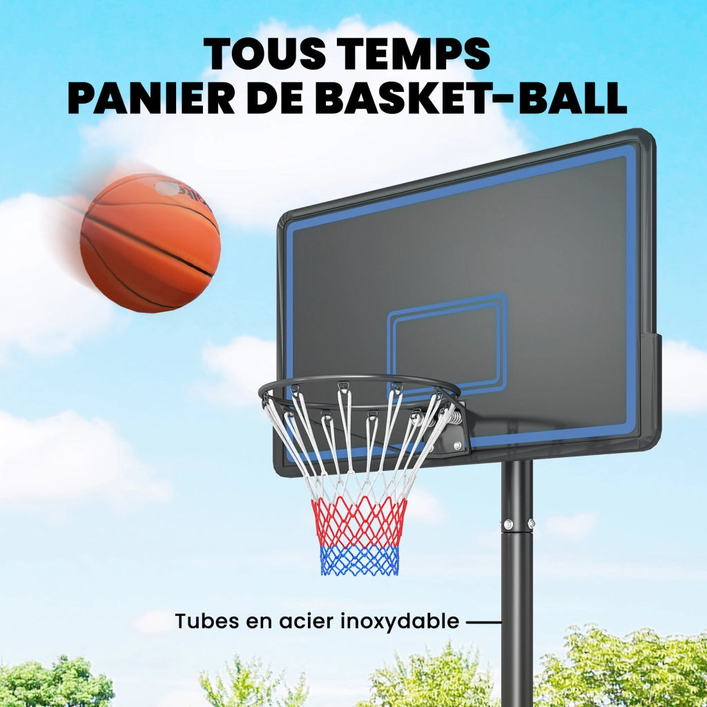 Canestro da Basket Regolabile ¨C Minimal ¨C Blu 135-305 cm con Ruote e Base di Zavorra