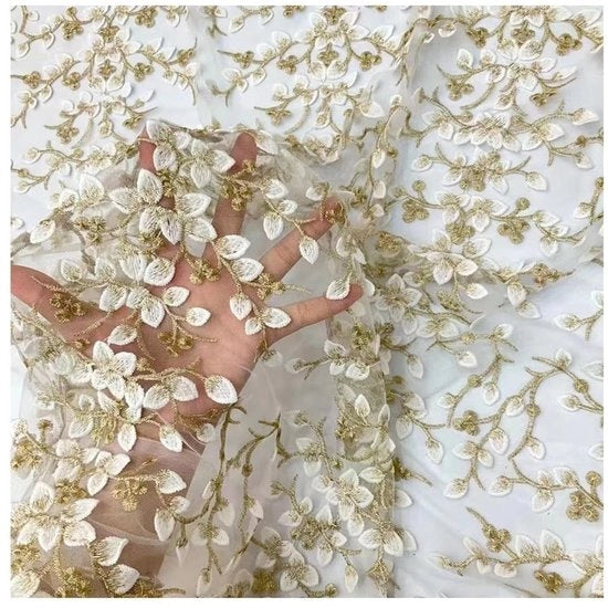 Tessuto a maglia con fiori - Nastro decorativo - Bianco - Tessuto a rete - Decorazione per artigianato e matrimoni - 1 yard x 130 cm