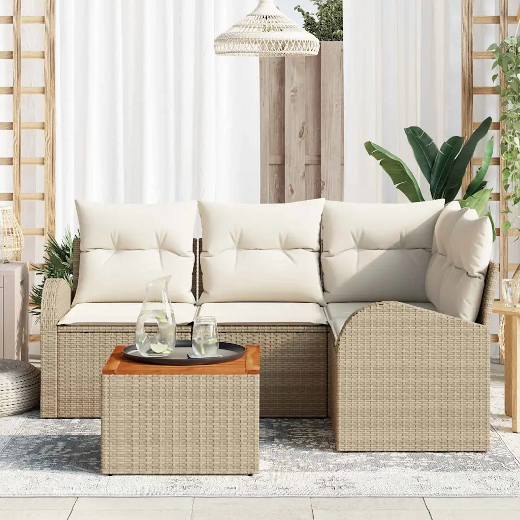 Set Divano da Giardino 5 pcs Beige e Crema polyrattan