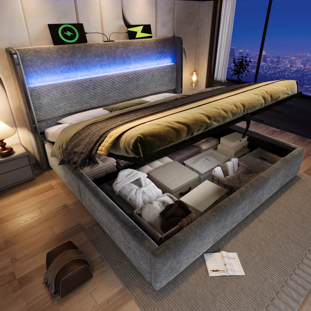 letto idraulico lino grigio 140 x 200 cm