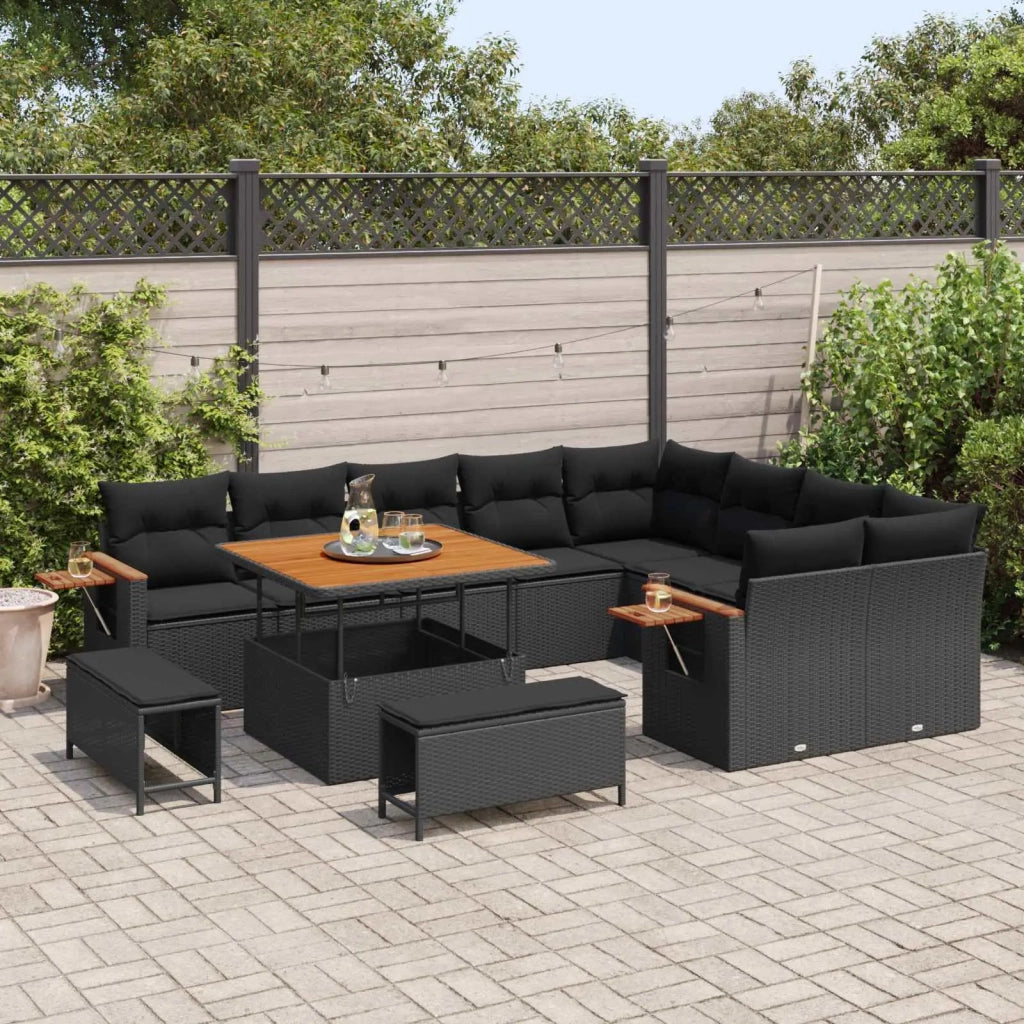 Set Divano da Giardino con cuscino 12 pcs Nero