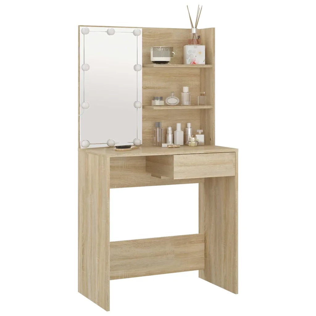 Toeletta | Tavolo da Trucco con LED Rovere Sonoma 74,5x40x141 cm