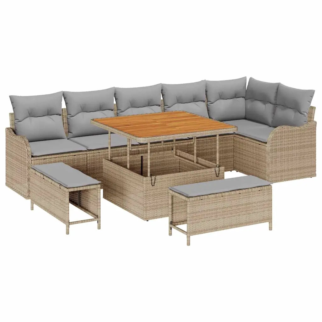 Set Divano da Giardino con cuscino 9 pcs Beige e Grigio Chiaro 3364227