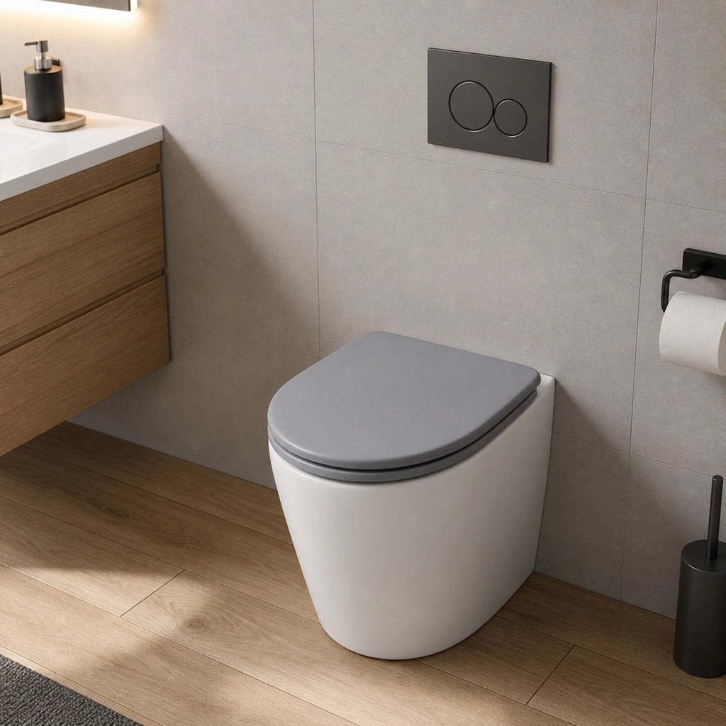 Sedile Copriwater Universale MDF Grigio Satinato Con Cerniere Acciaio 94102
