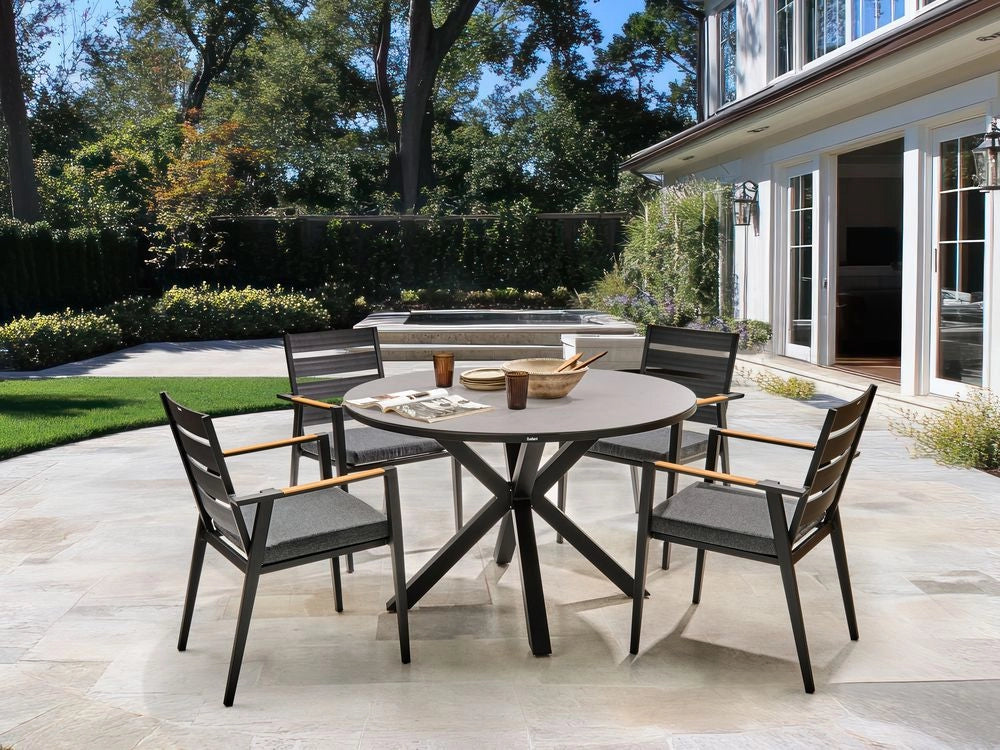 Set da pranzo da giardino a 4 posti con tavolo in alluminio e piano grigio con sedie con cuscini giardino terrazzo elegante