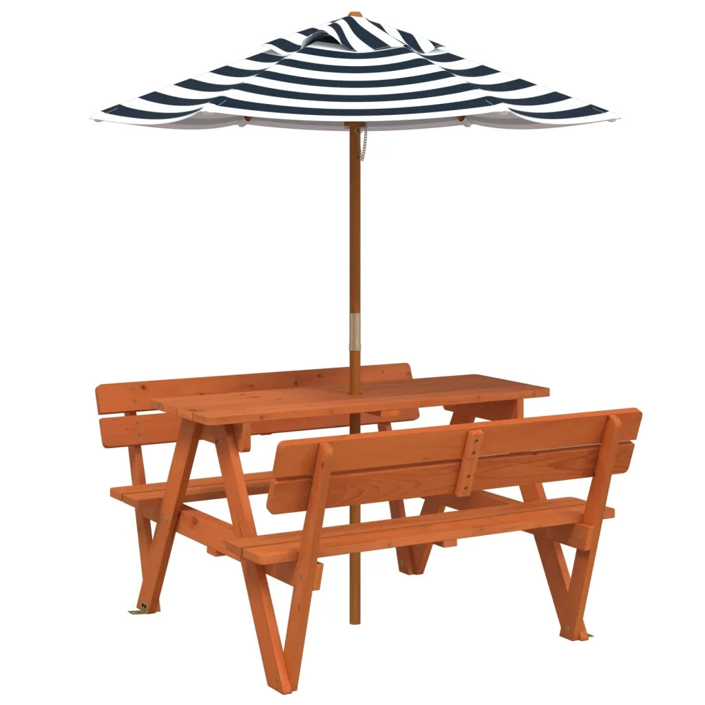 Tavolino da Giardino | Tavolo da Picnic per 4 Bambini con Ombrellone Legno di Abete