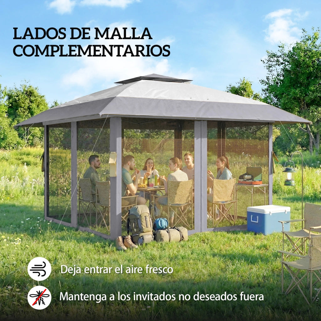 Tenda da Giardino Pieghevole 4x4 m Grigio ¨C Minimal ¨C Con Doppio Tetto e 4 Pareti a Rete
