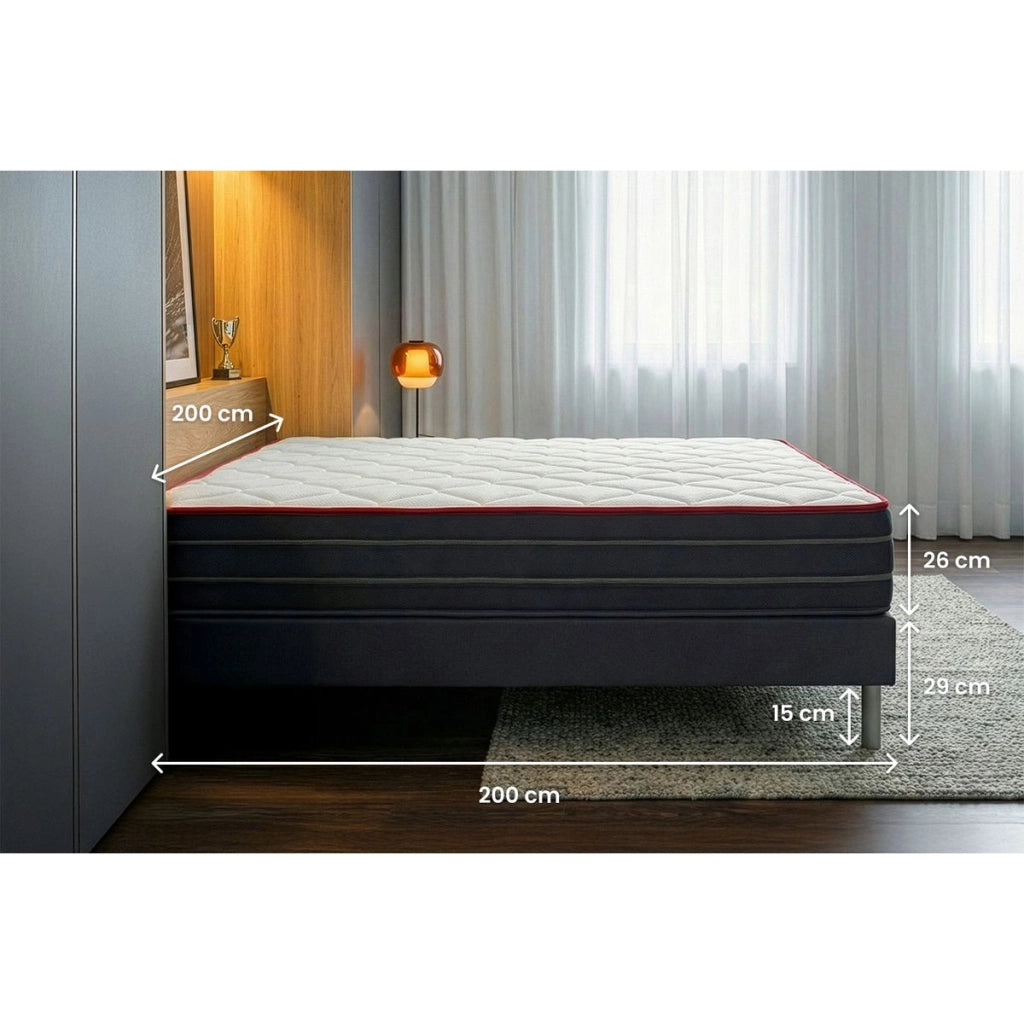 Pacchetto letto completo - Materasso 200x200cm + Box spring con doghe (kit) + 2 cuscini + Piumone - Boost