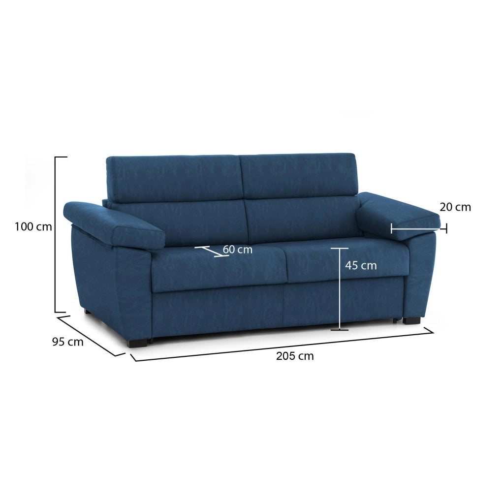 Gorreto, Divano Fisso 2 Posti Sfoderabile Made in Italy, 205x95x100h cm blu