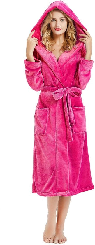 Badia di lana con cappuccio per donne, cappotto di lana morbido per donne, cappotto lungo e soffice (rosa, S/M)