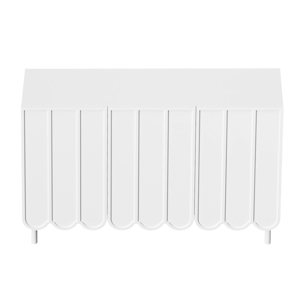SIDEBOARD con Ante Ondulate 120x35x80 cm MDF Bianco con Ripiani Regolabili