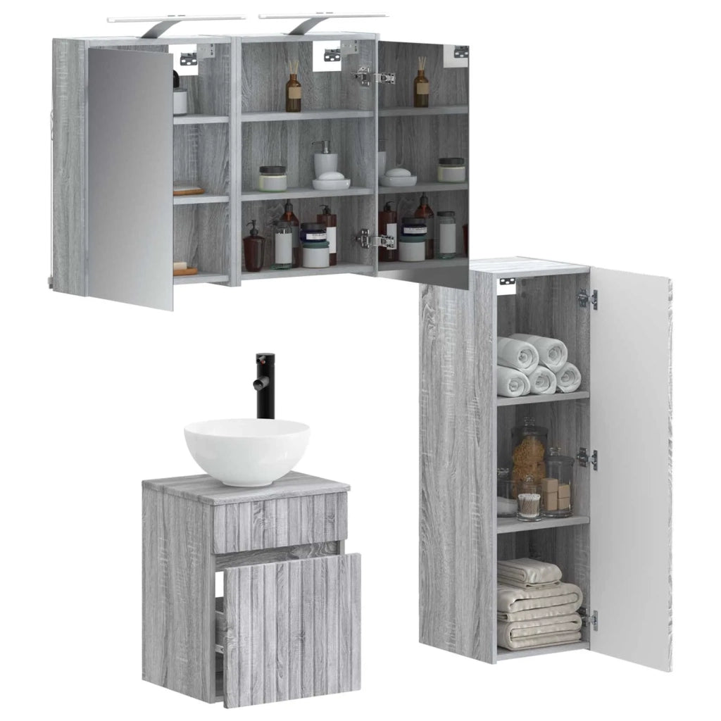 Set di mobili per il bagno 4 pz Sonoma grigio 3407468