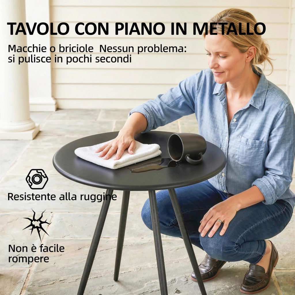 Set Bistr¨° 3 Pezzi: Sedie da Pranzo e Tavolo ¨C Minimal ¨C Grigio e Metallo