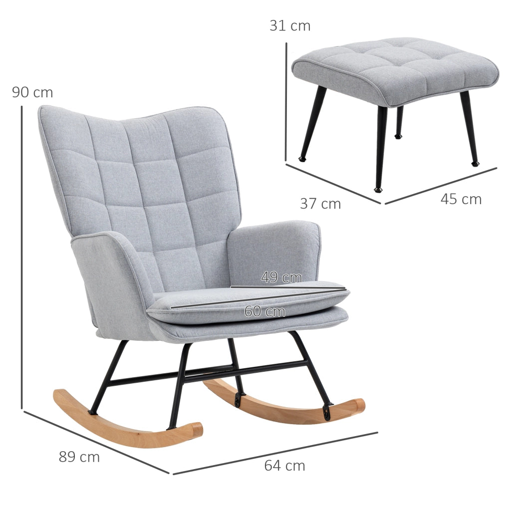 Poltrona Dondolo con Poggiapiedi e Braccioli ¨C Minimal ¨C Grigio Chiaro