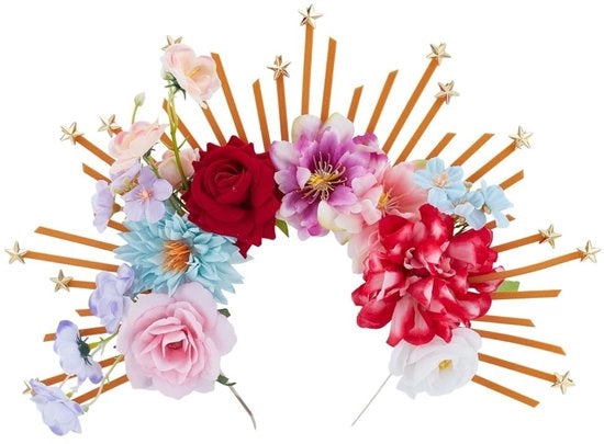 Fantasia di Fiori Handicraft - Cappello Fanciullino - Fiori Colorati - Stelle - Cosplay/Festival - Dimensioni 337x254x35 mm - Cintura per la Testa