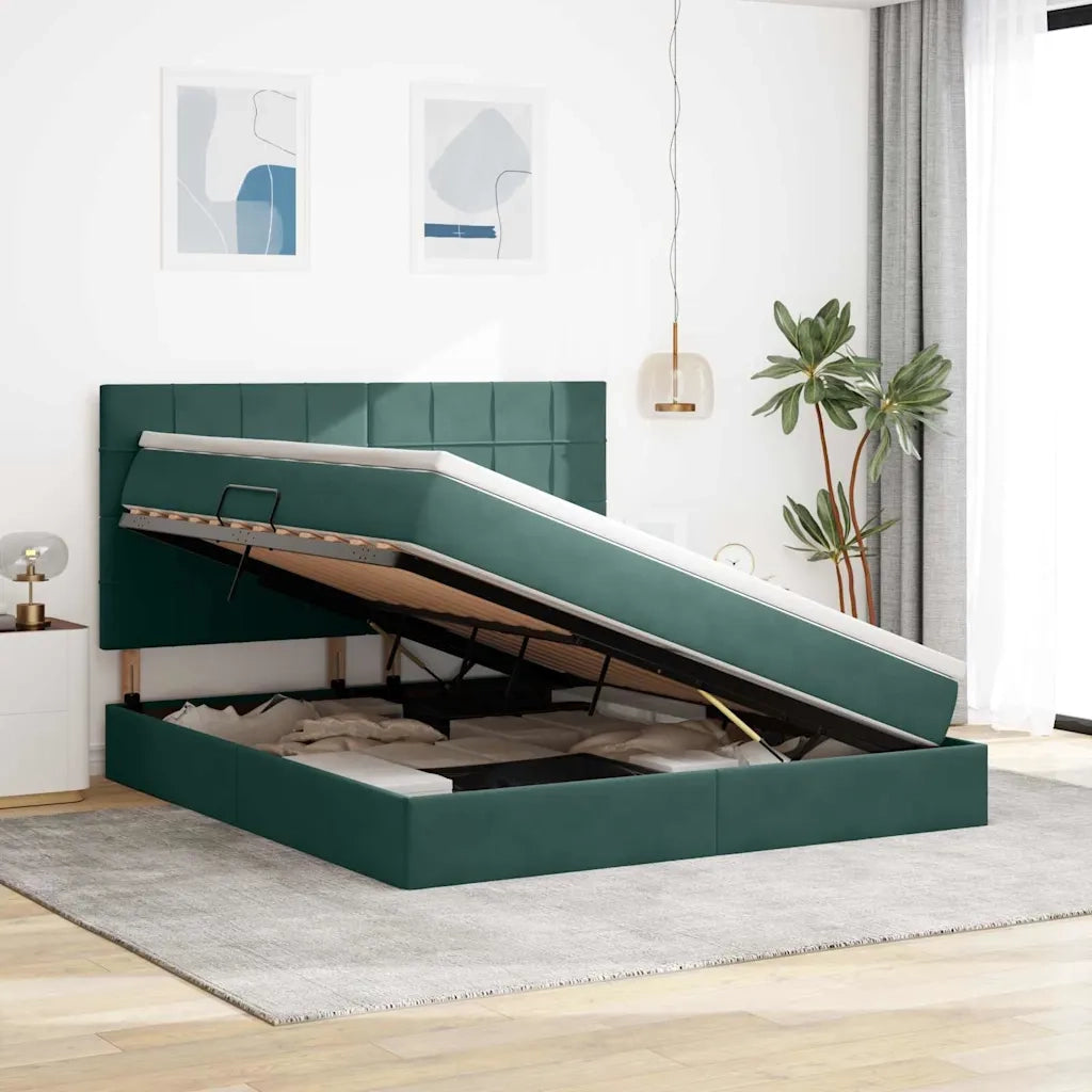 Letto con contenitore e LED Verde Scuro 180 x 200 cm Velluto