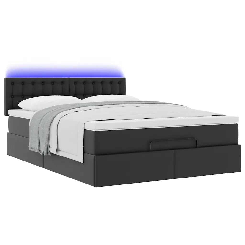 Pouf Letto con Materassi e LED Nero 140x190cm Similpelle