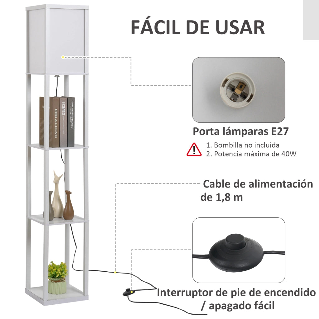 Libreria Lampada da Terra con Scaffale ¨C Minimal ¨C Bianco