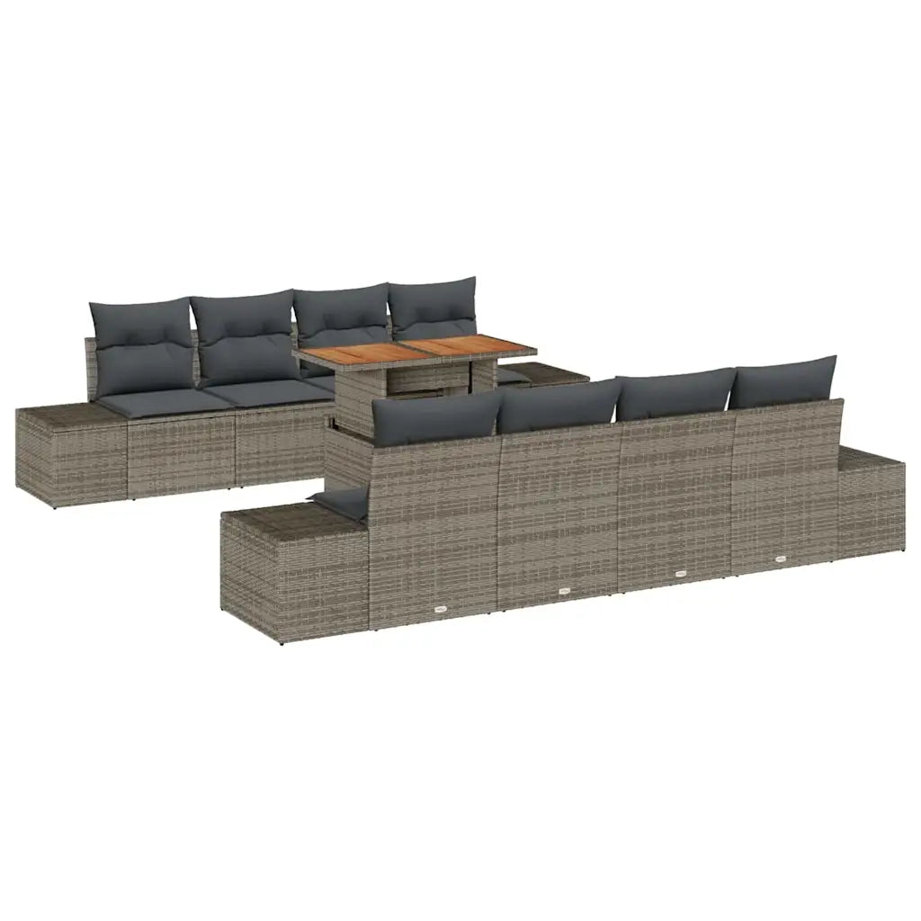 Set da Pranzo per Giardino con cuscino 9 pcs Grigio e Marrone 3349936