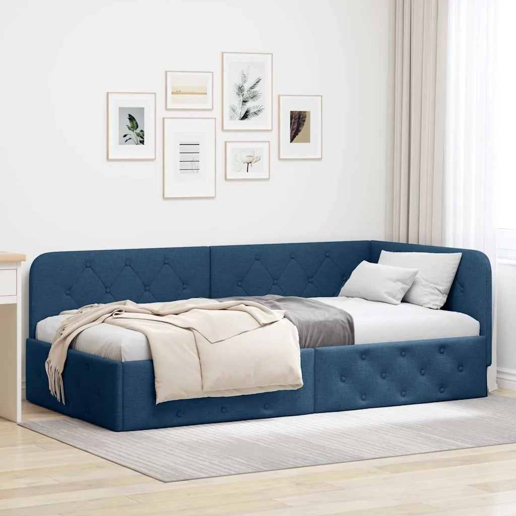 Cornice del letto ad angolo Blu 100 x 200 cm Tessuto 42016510