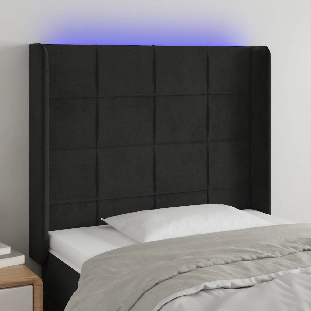 Testiera a LED Nera 103x16x118/128 cm in Velluto 3124092
