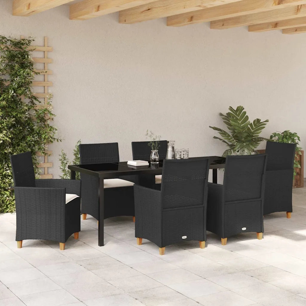 Set da Pranzo per Giardino 7 pcs Nero polyrattan 3381070
