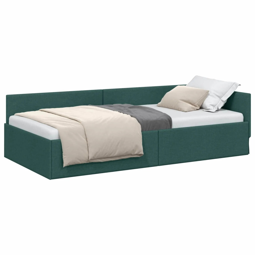 Cornice del letto ad angolo Verde Scuro 90 cm x 200 cm Tessuto