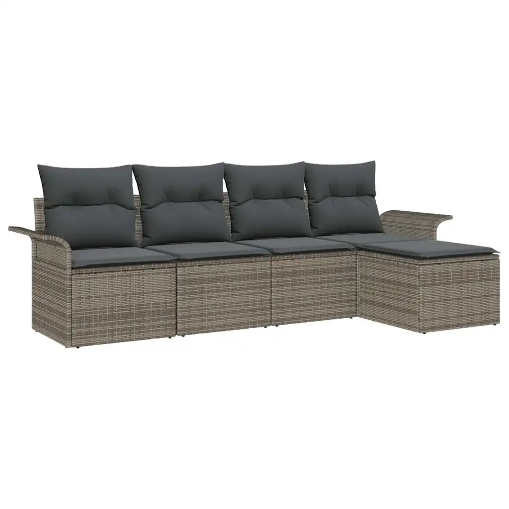 Set Divano da Giardino con cuscino 5 pcs Grigio polyrattan