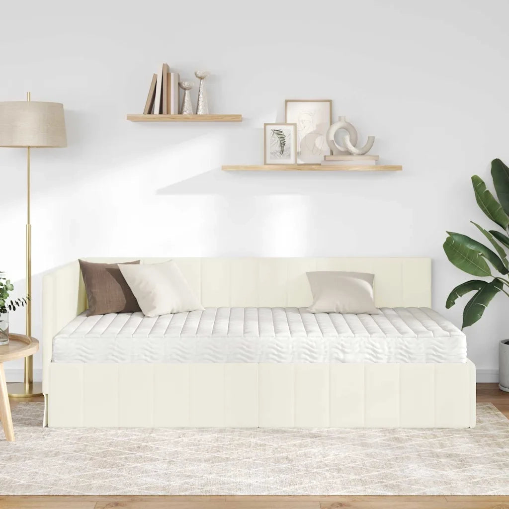 Struttura Letto Angolare con Materasso 2 pcs Crema Velluto 3393865