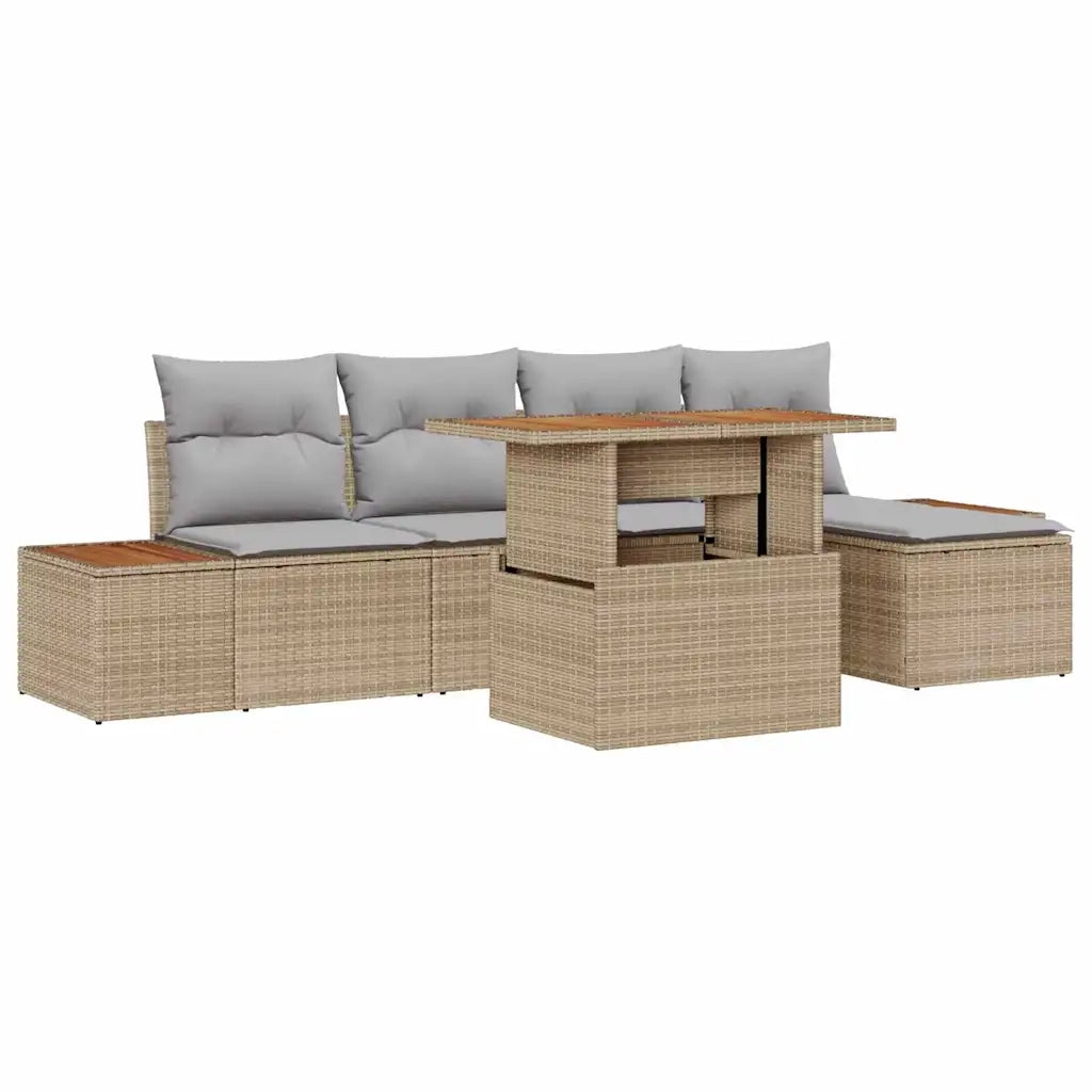 Set da Pranzo per Giardino con cuscino 6 pcs Beige e grigio
