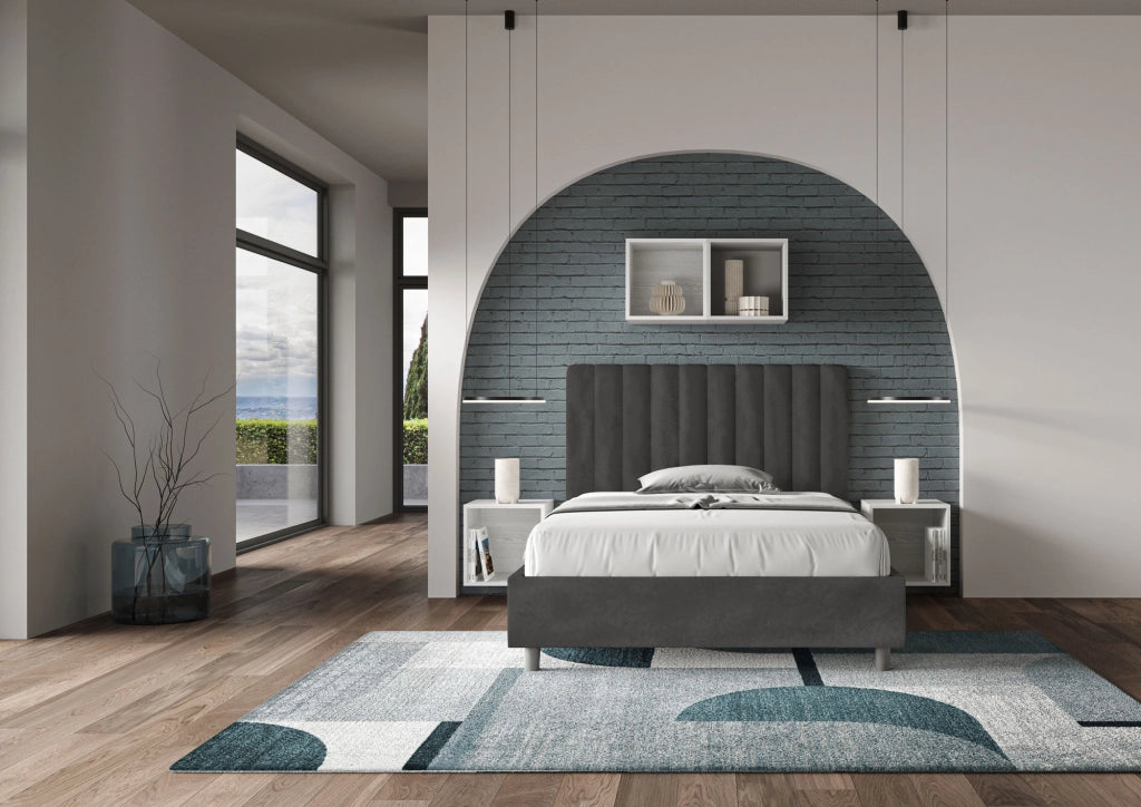 BS COM Letto una piazza e mezza contenitore imbottito 120x200 microfibra grigio