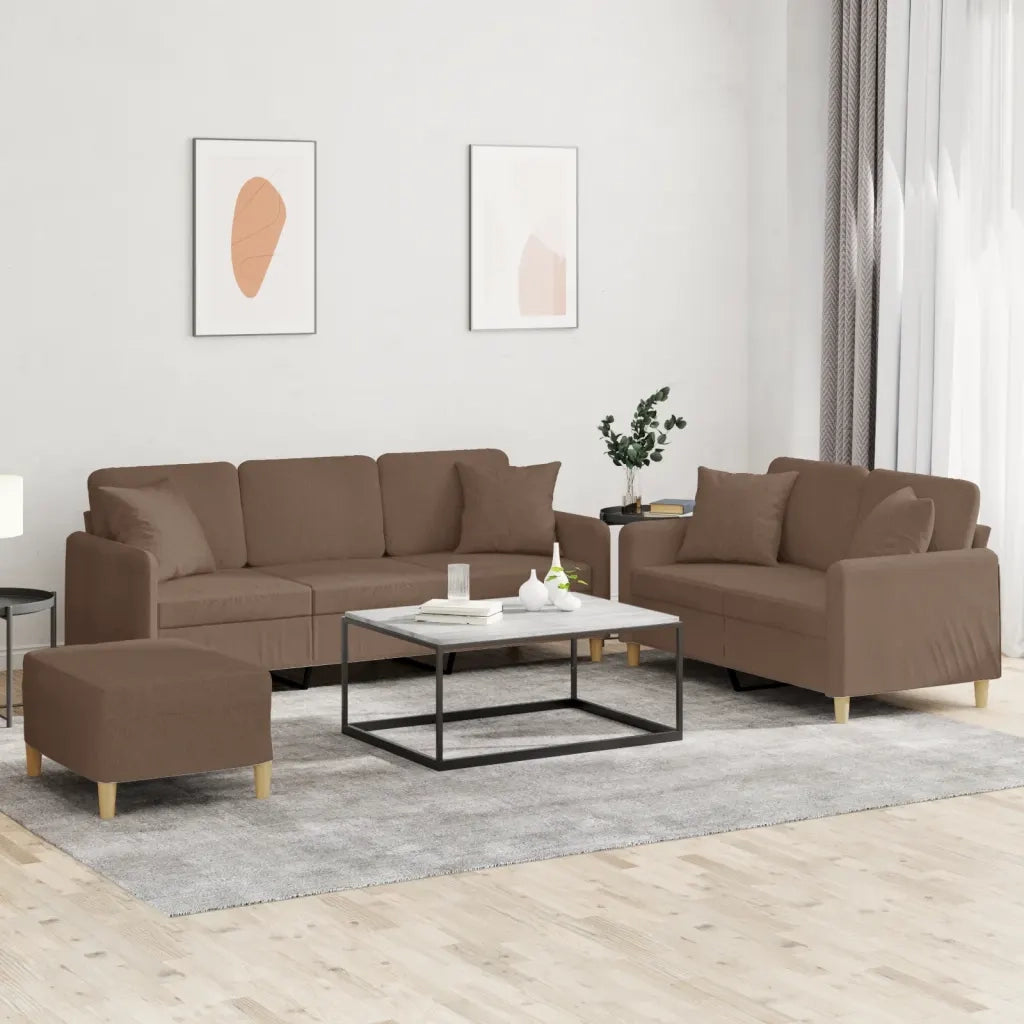 Set di Divani 3 pz con Cuscini Marrone in Tessuto 3202145