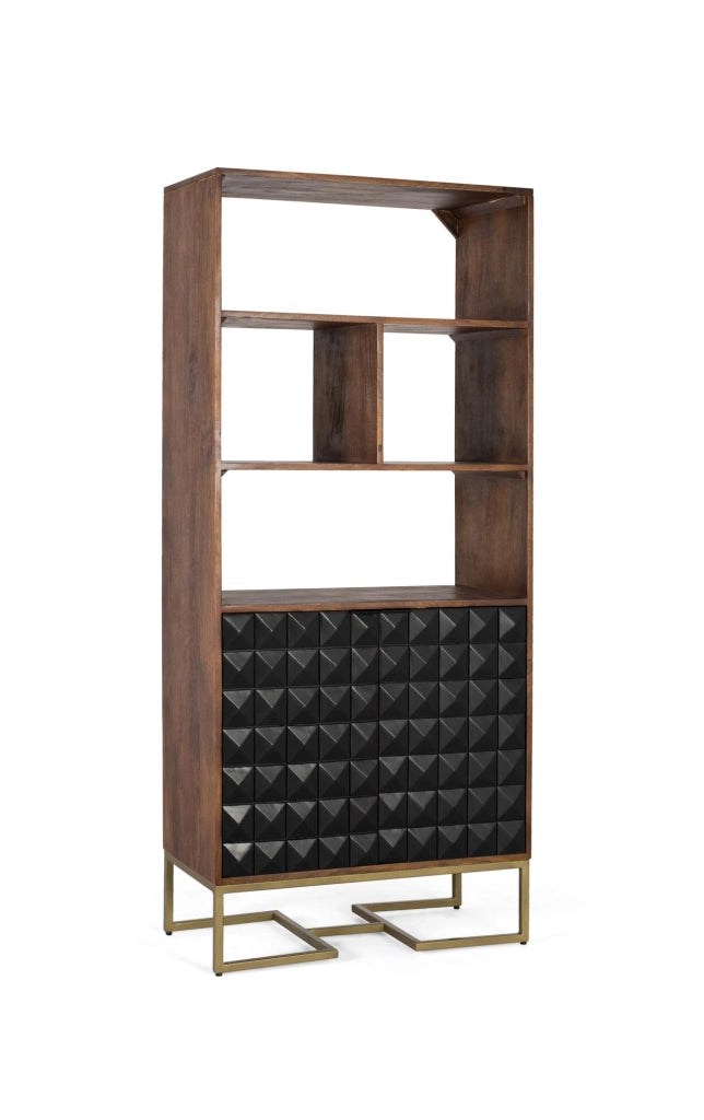 Librería artigianale in legno di mango con gambe dorate