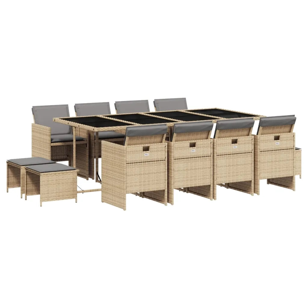 Set Pranzo da Giardino 13 pz con Cuscini Beige Misto Polyrattan 3277751