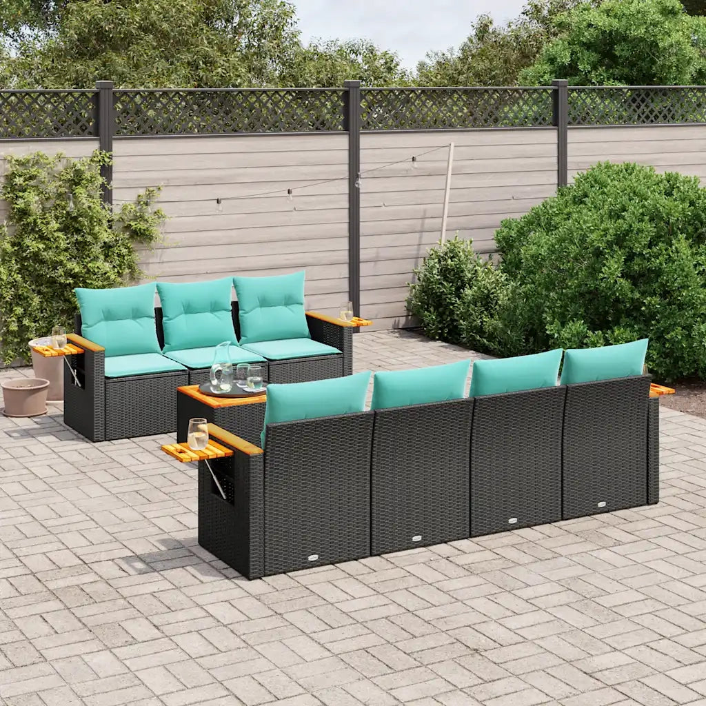 Set Divani da Giardino 8 pz con Cuscini Nero in Polyrattan 3226645