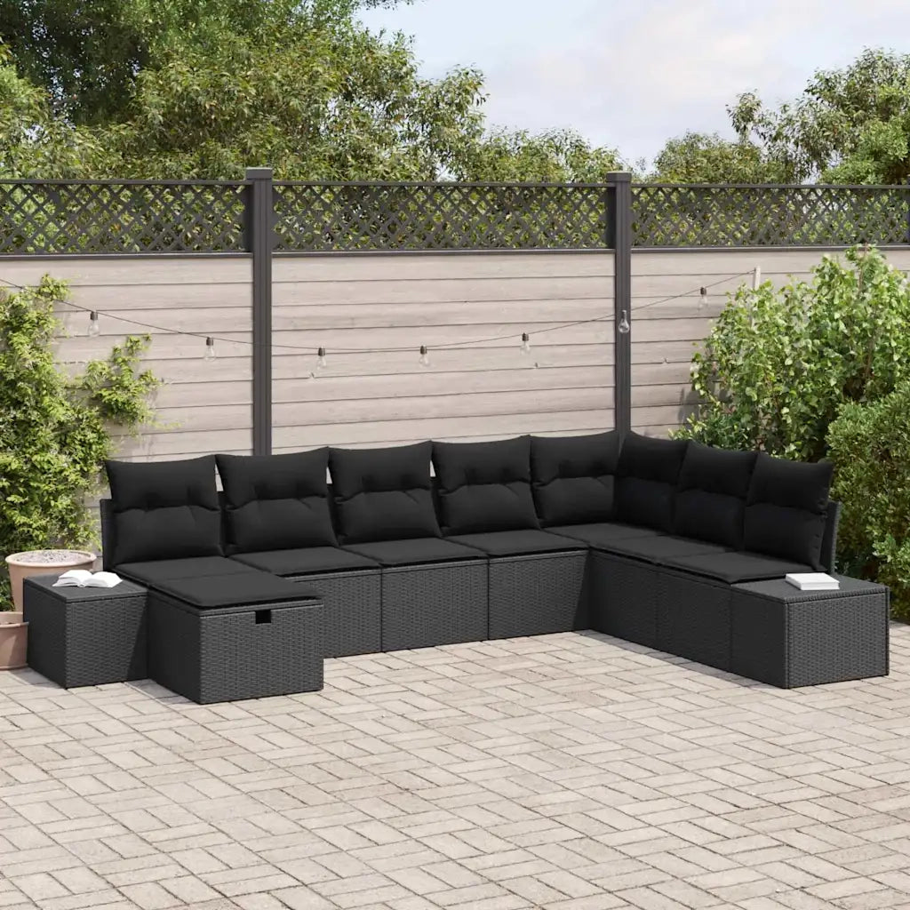 Set Divano da Giardino con cuscino 8 pcs Nero polyrattan