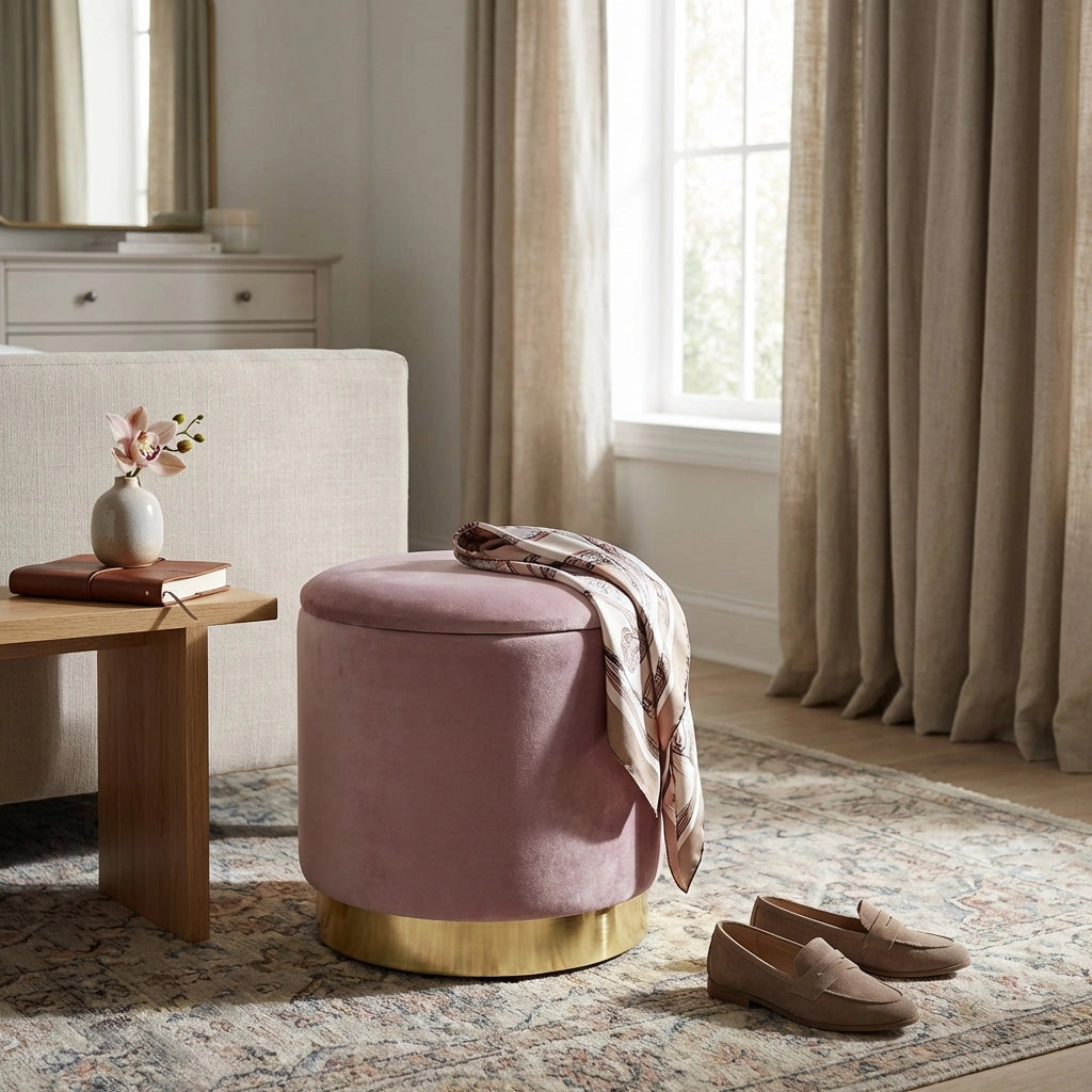 Pouf contenitore rotondo in velluto -  OCTAVIA