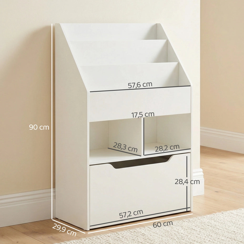 Libreria per bambini con cassetti e scomparti ¨C Minimal ¨C 60x30x90 cm, bianco