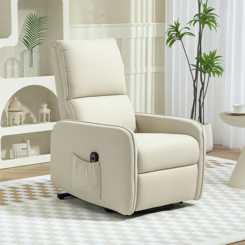 Poltrona Alzapersona Elettrica Reclinabile ¨C Xylo ¨C Tessuto Beige con Telecomando
