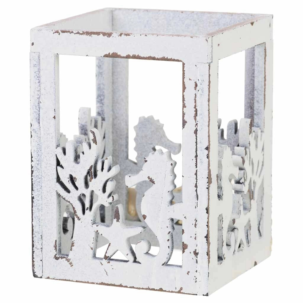 Portacandele in legno bianco 7x7x10 cm