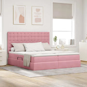 Letto con luci a strisce a LED Rosa 200 x 200 cm Velluto